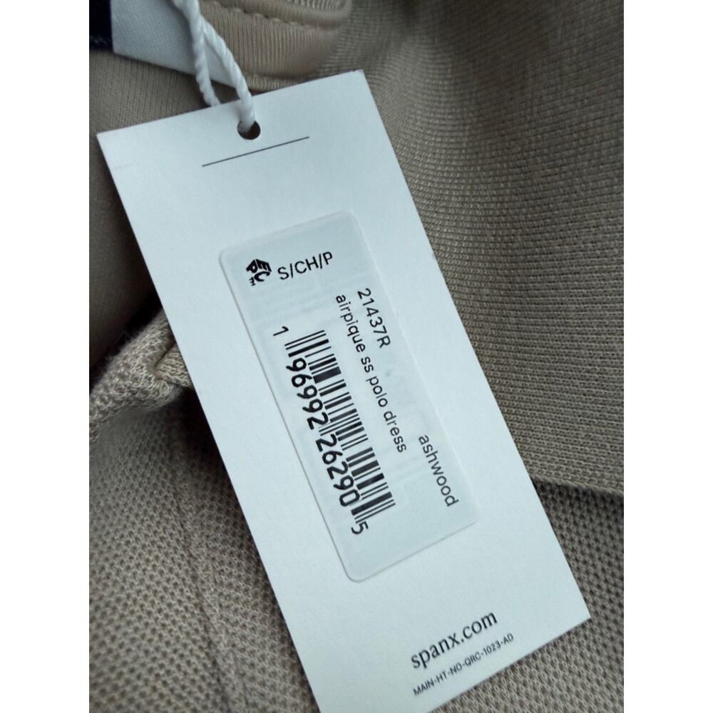 NWT Spanx Air Essentials Short Sleeve Polo Dress Ashwood Small Tan Midi Preppy - Picture 4 of 6